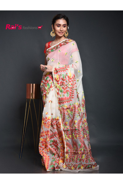 Handloom Soft Reshom Silk Cotton with Dhakai Jamdani Worked Saree (KR50)